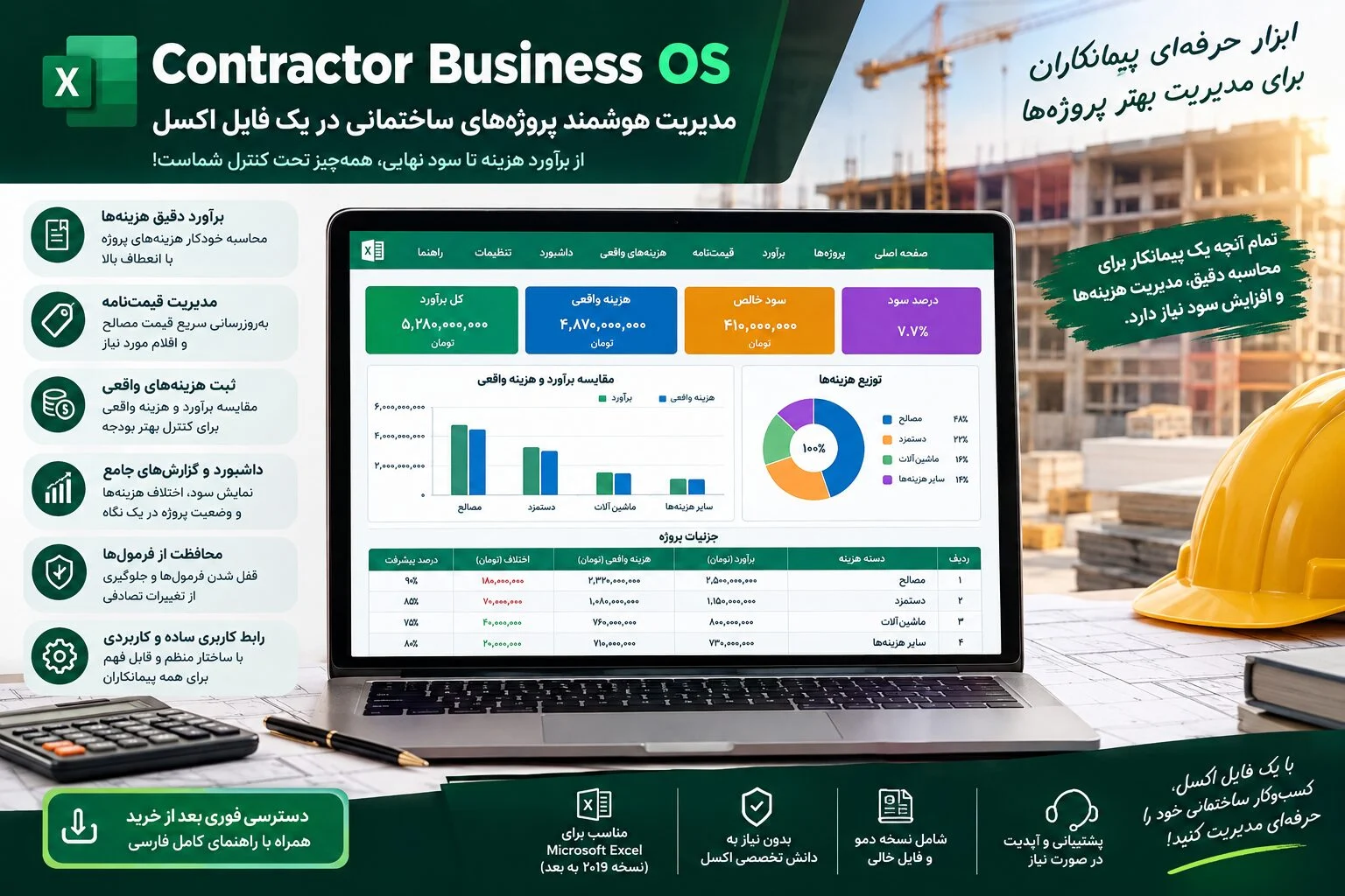 مدیریت برآورد، هزینه‌ ها و پیشنهاد قیمت پروژه با یک فایل اکسل فارسی